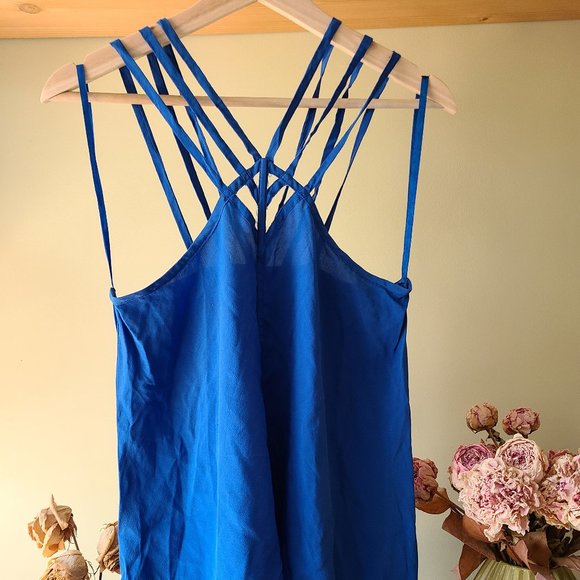 BCBG MaxAzria 100% silk blue strappy top - Picture 1 of 5